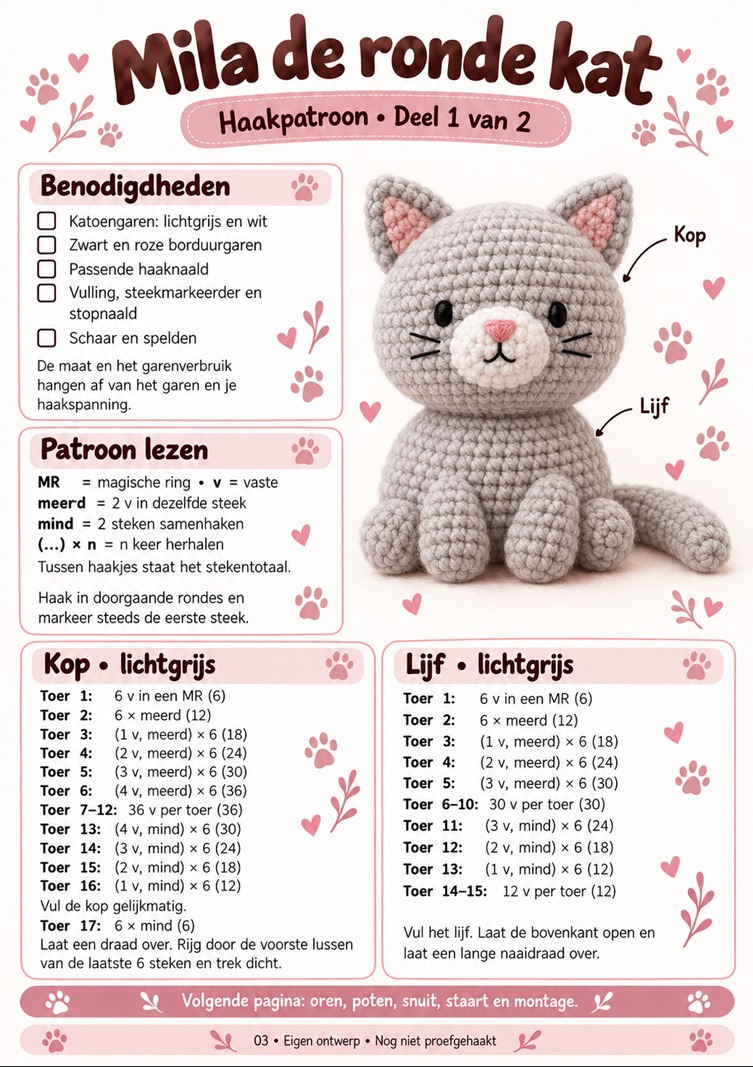 Haakpatroon Mila de ronde kat, deel 1